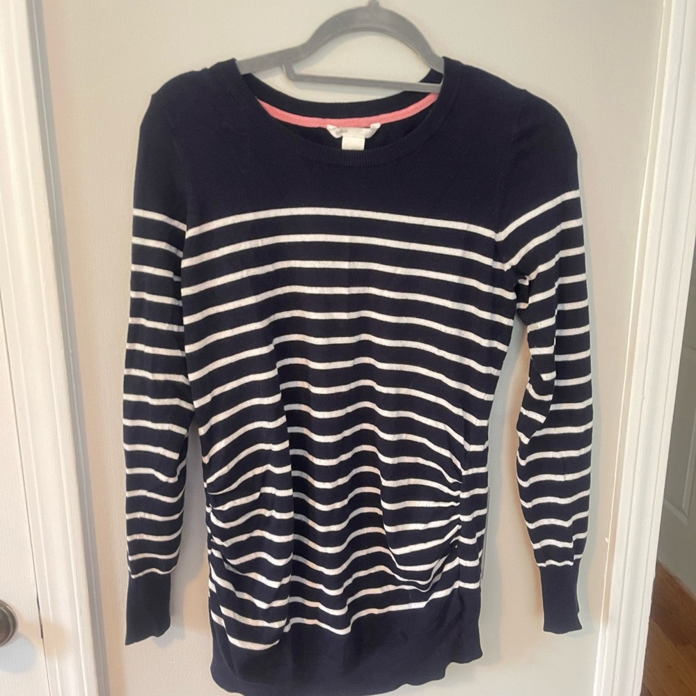 Navy and White Striped Maternity Sweater